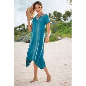 Soft Surroundings Loria Dress Blue Lagenlook Oversized Linen Cotton Jersey Knit